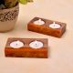Candle Holder for Tea Light made of Wood and Orange Epoxy Resin - 2 Piece
